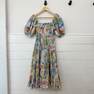 Women’s Pinch Colorful Smocked MIDI Dress Puff Sleeve Size M